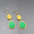 Pierced Earrings Gold tone Green Yellow Acrylic Dangle 1.75"