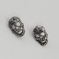 Black Crystal Skull Pierced Earrings Drop Halloween 5/8"