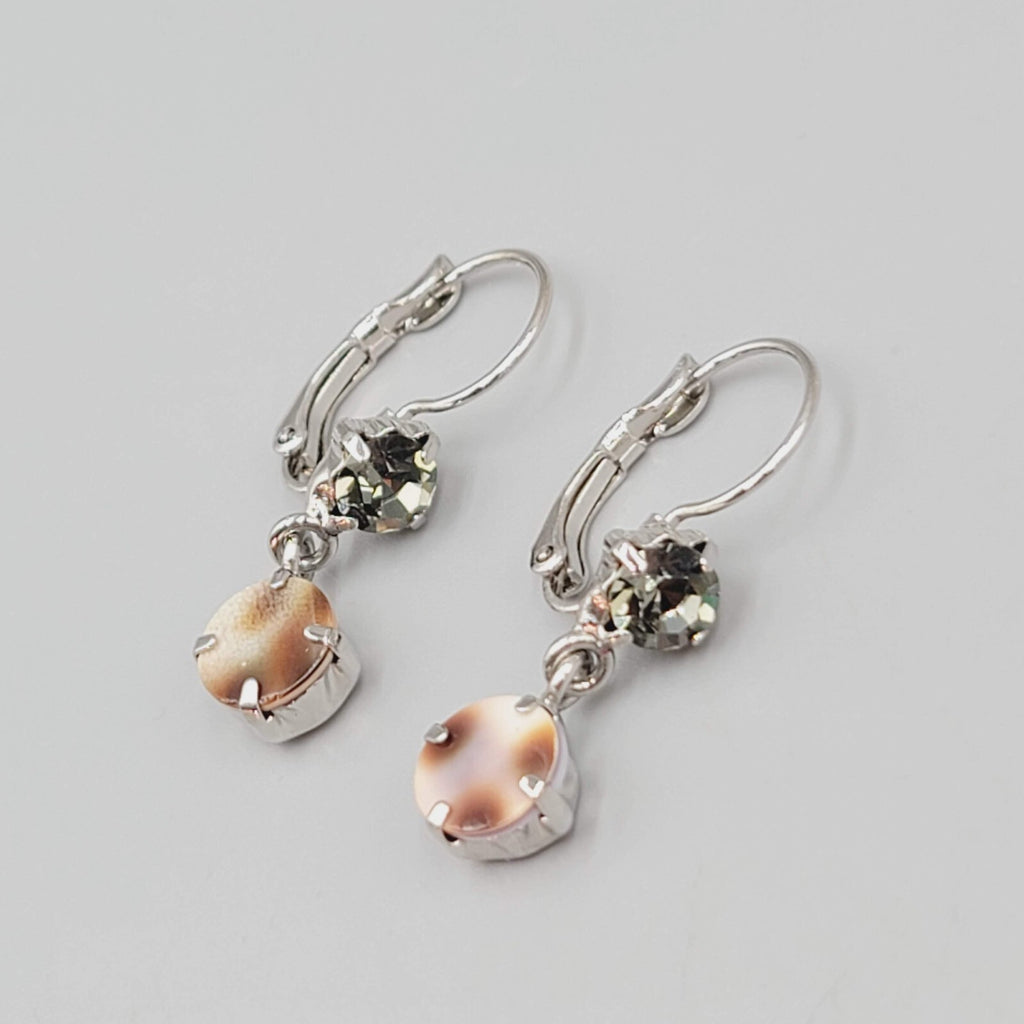 Pierced Earrings Silver tone Green and Leopard Dangle Leverback 7/8"