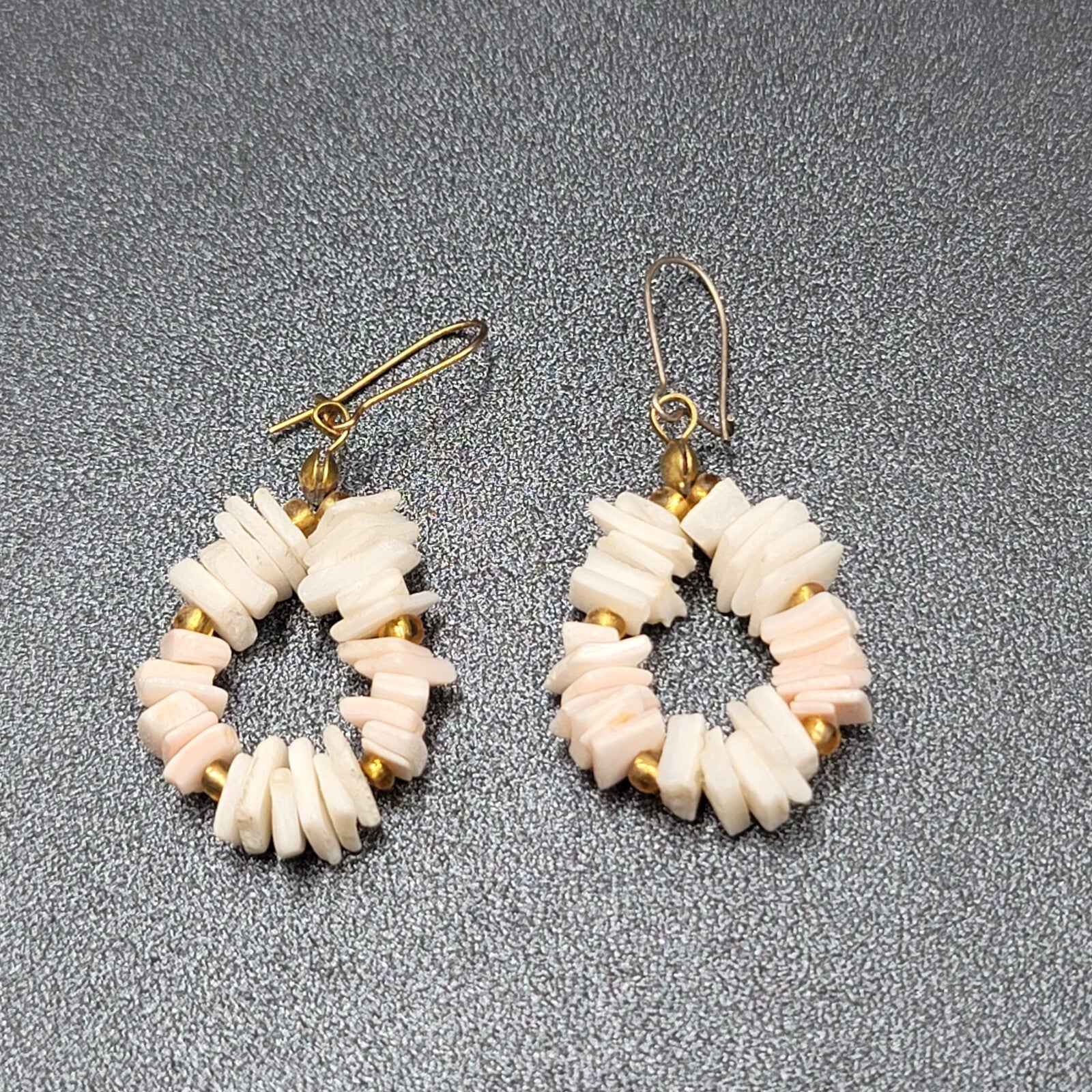 Vintage Heishi Pierced Earrings Shell Beads Dangle 1.25"