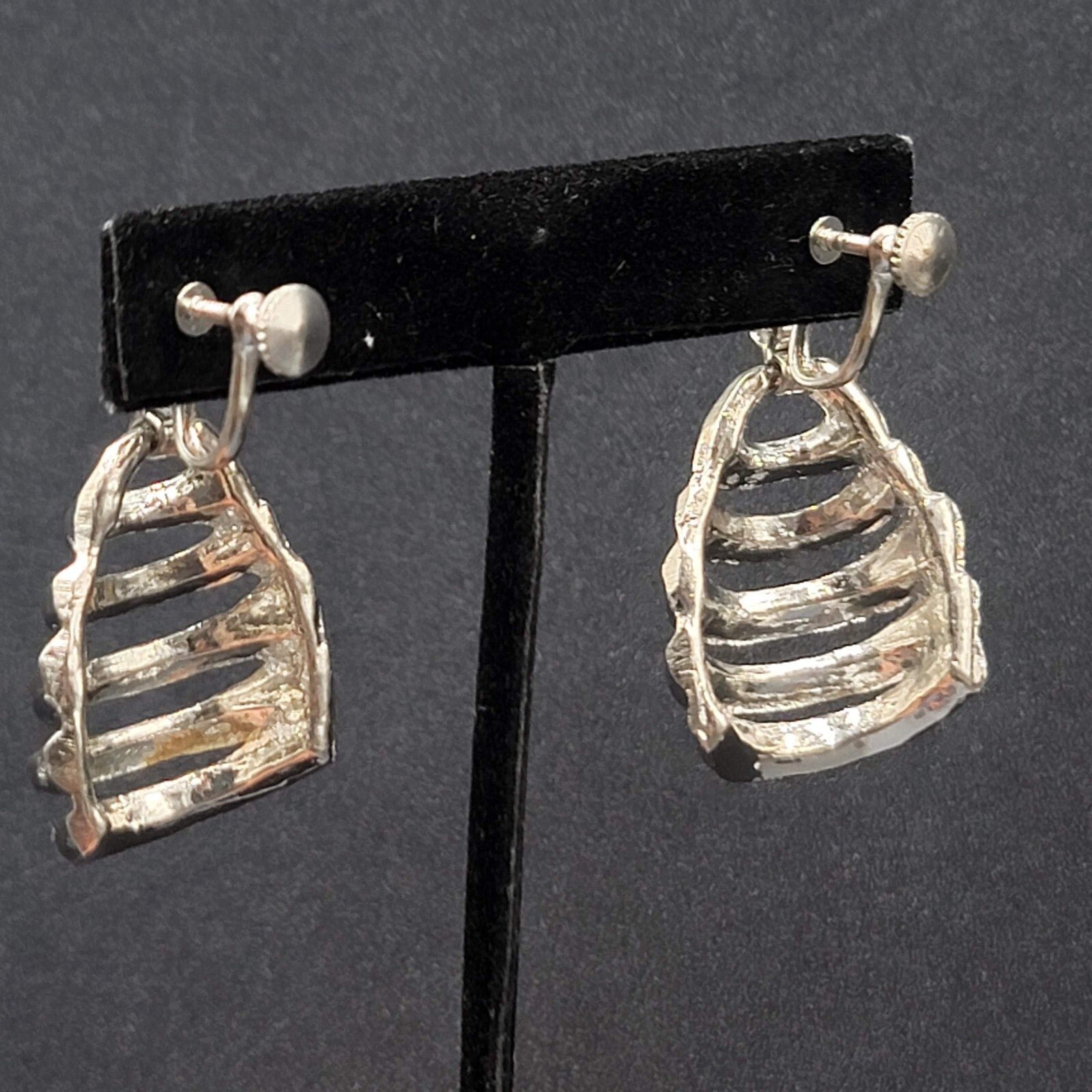 Vintage Clip on Earrings Silver tone Dangle Statement 1 7/8"