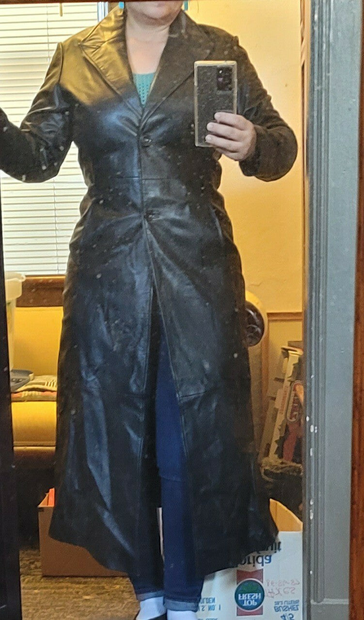 Vintage Olmes Trench Coat M Black Leather Jacket Matrix
