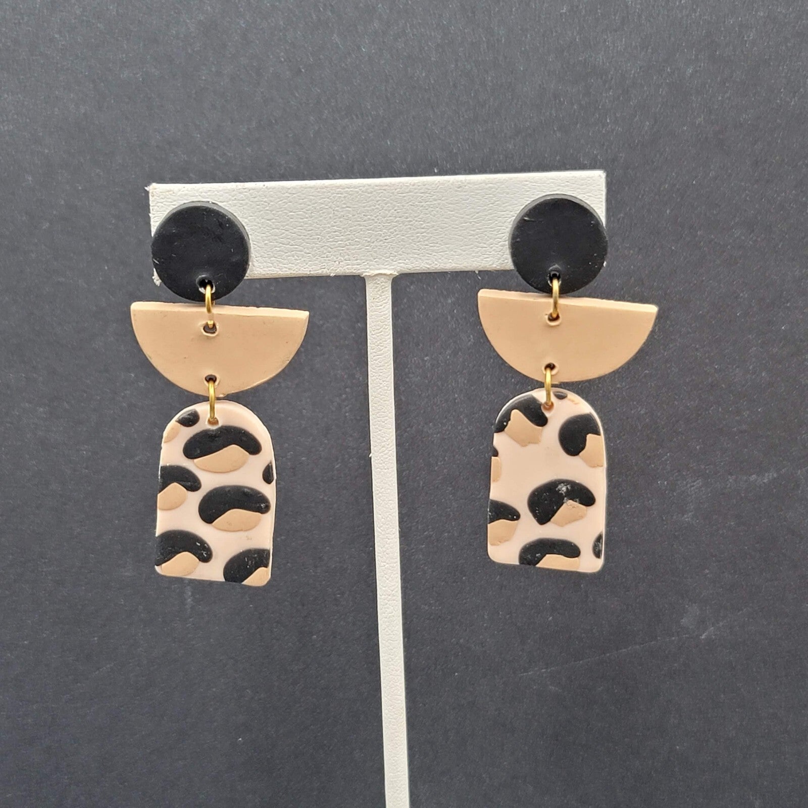 Pierced Earrings Polymer Clay Geometric Dangle 2 1/8"