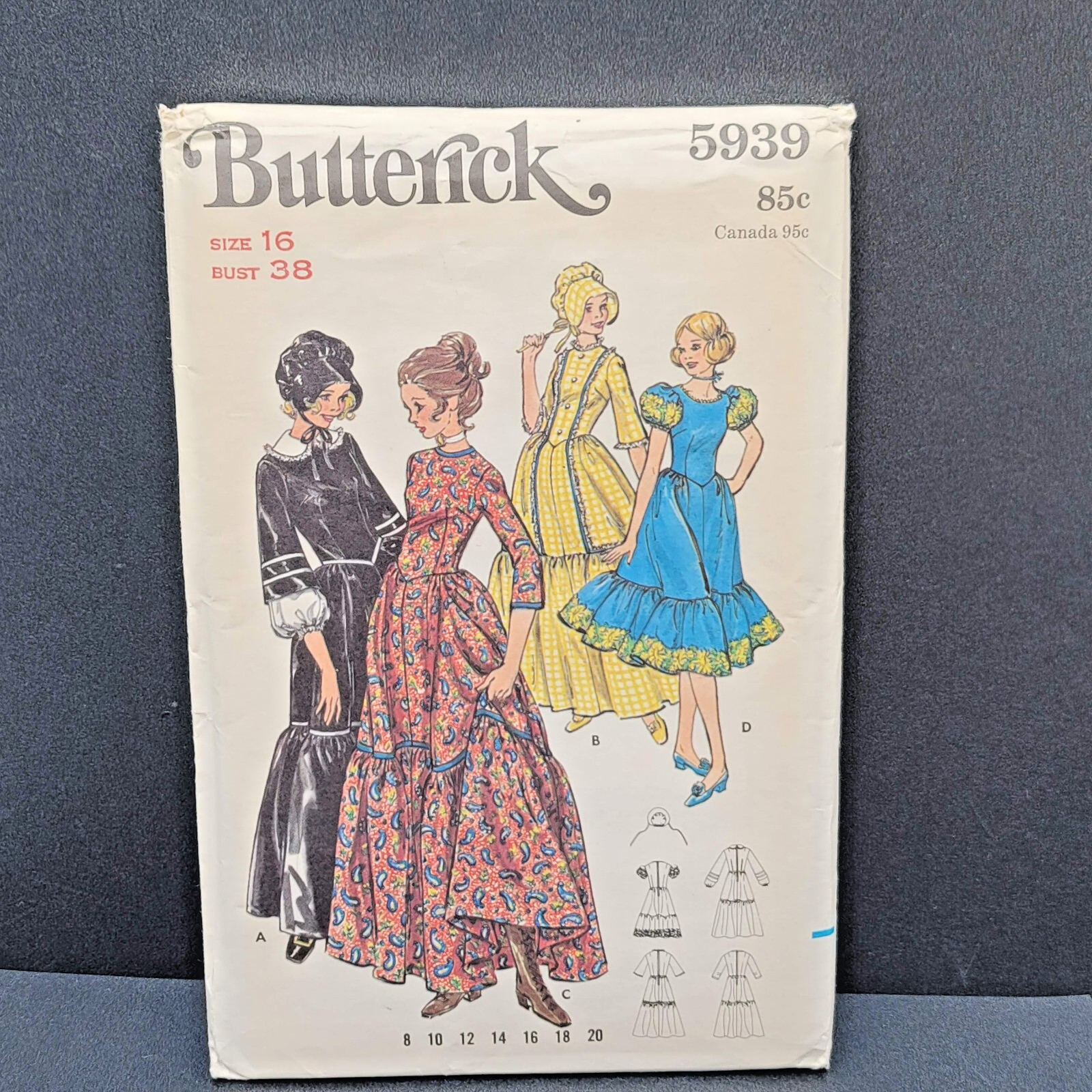 Vintage Butterick 5939 Size 16 Uncut Womens Frontier Costume Dress