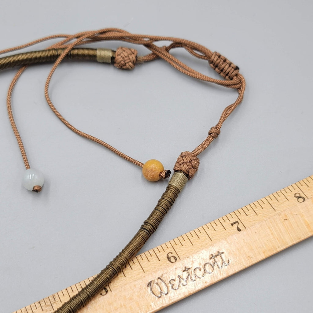 Artisan Green Yellow Stone  Bead Pendant Boho Necklace Adjustable Thread Wrapped