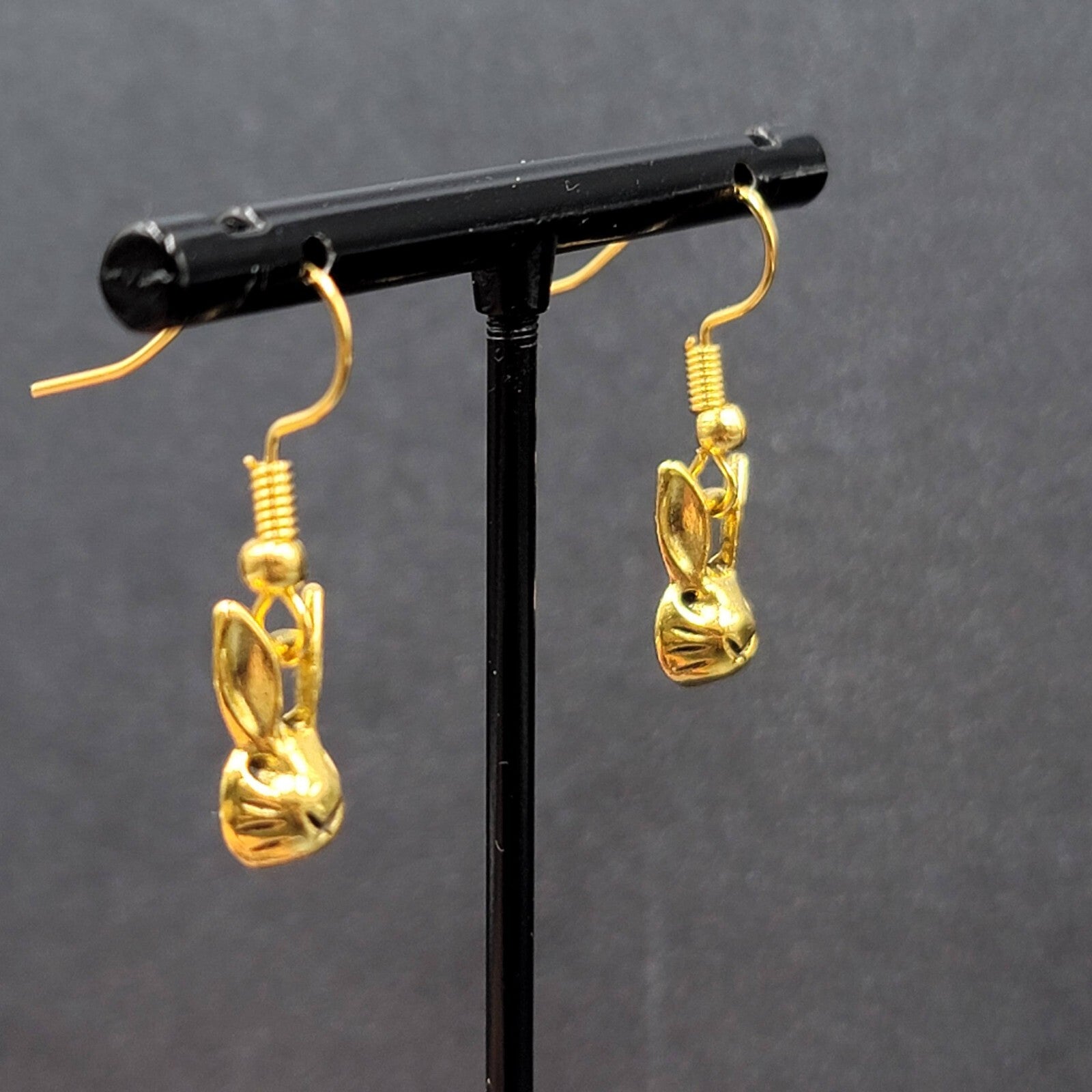 New Bunny Rabbit Pierced Earrings Gold Plated Dangle 1/2"