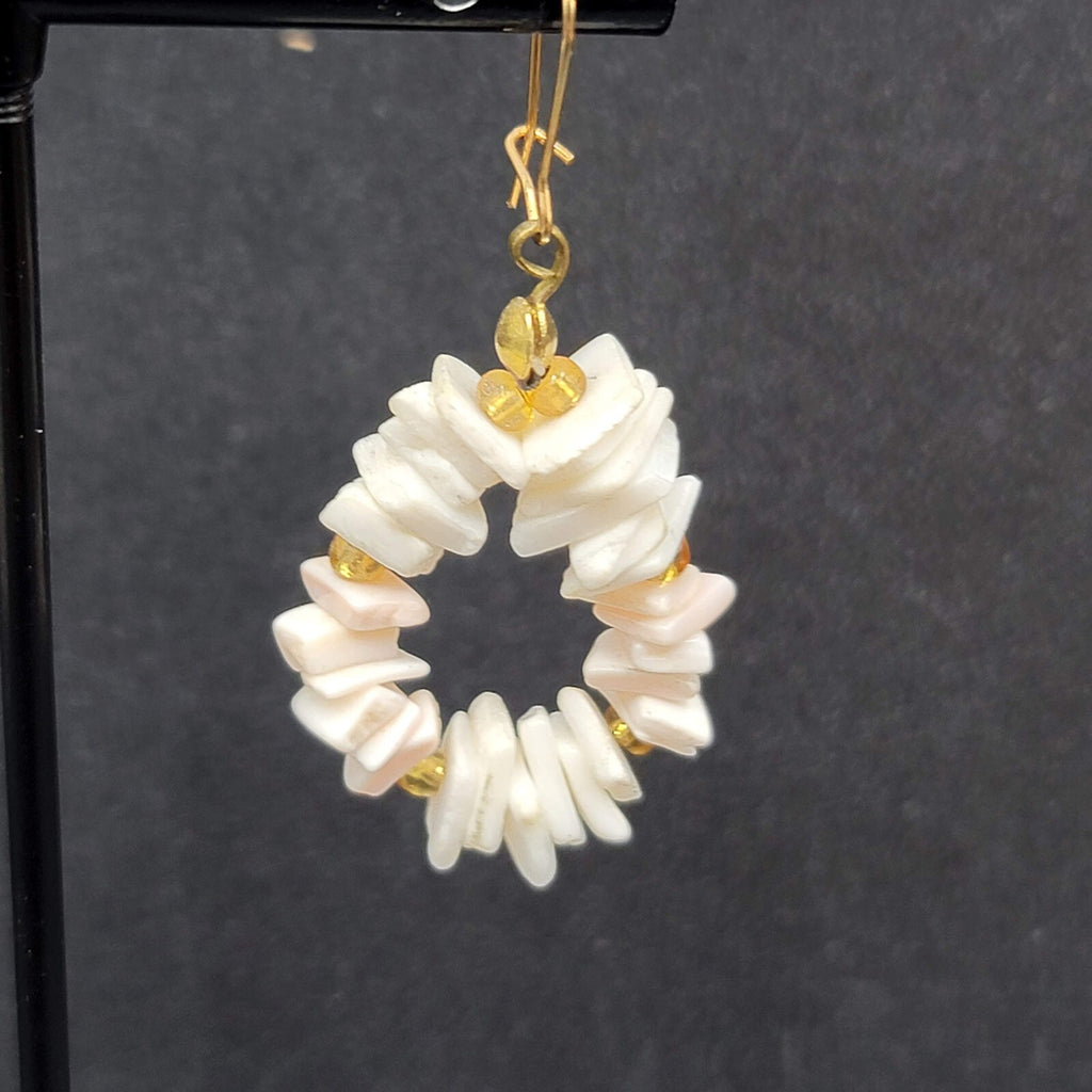 Vintage Heishi Pierced Earrings Shell Beads Dangle 1.25"