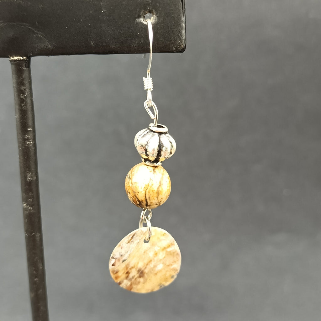 Pierced Earrings Silver tone Beaded Shell Statement Dangle 1 1/2"