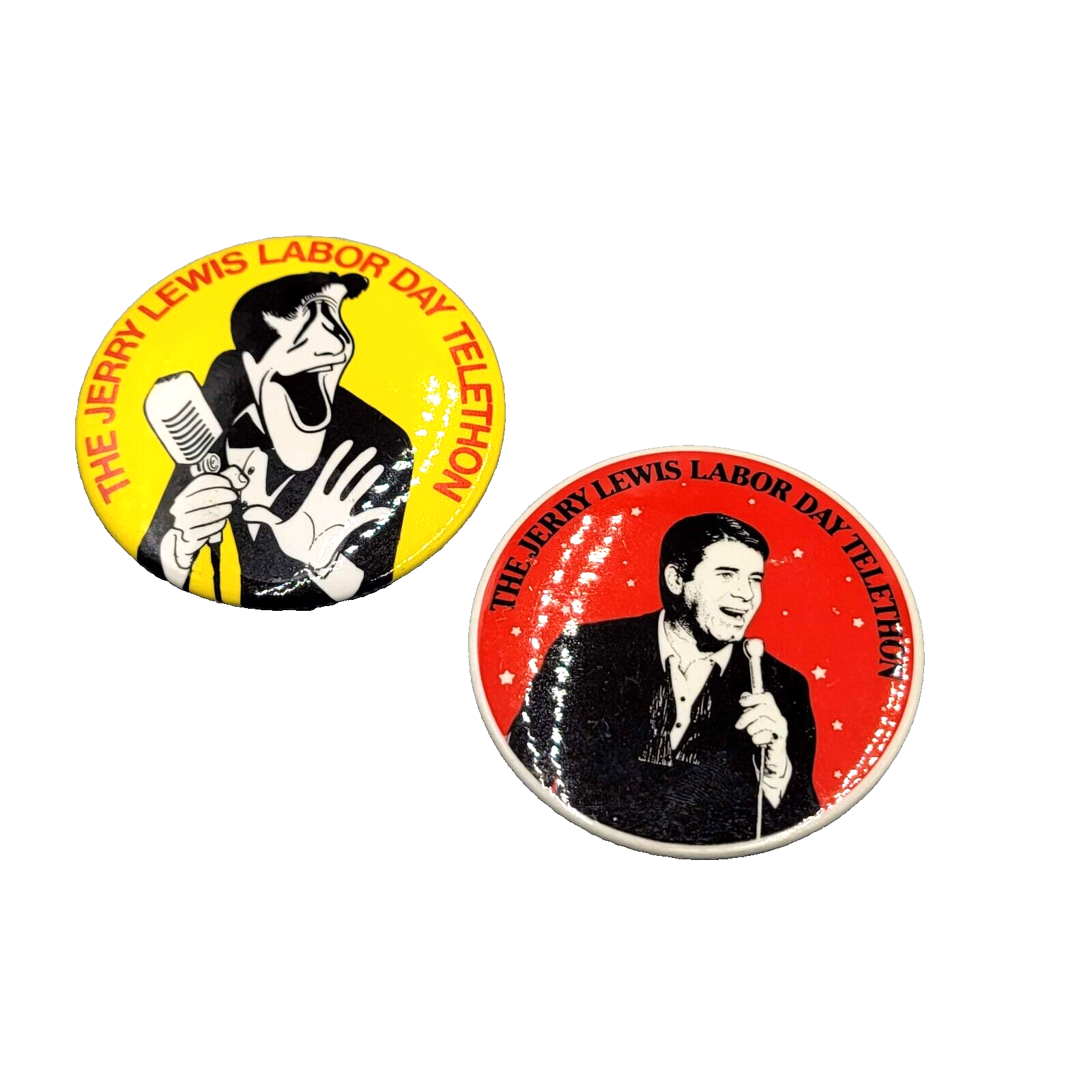 Vintage Jerry Lewis Labor Day Telethon Pin Pinback Button 3" Lot of 2