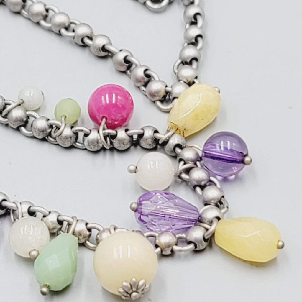 Fossil Brand Necklace Silver tone Pastel Multicolor Glass Beads 20"-22"
