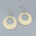 Pierced Earrings Gold tone Hoops Dangle Nugget Embossed Design 1.5"