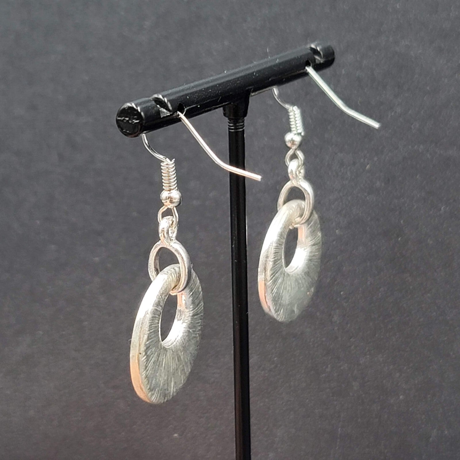 Pierced Earrings Silver tone Faux Abalone Dangle Open Circle 1"