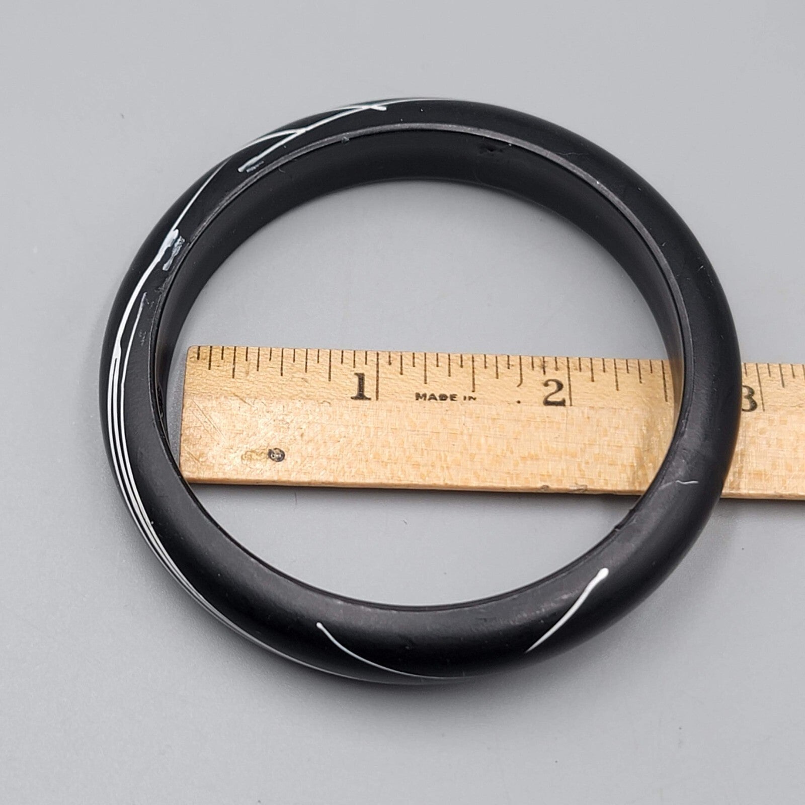 Wood Bangle Bracelet Lot of 2 Black White 8"