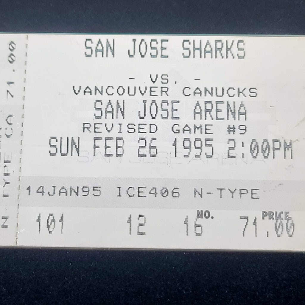 San Jose Sharks vs Vancouver Canucks NHL Ticket Stub 2/26/1995