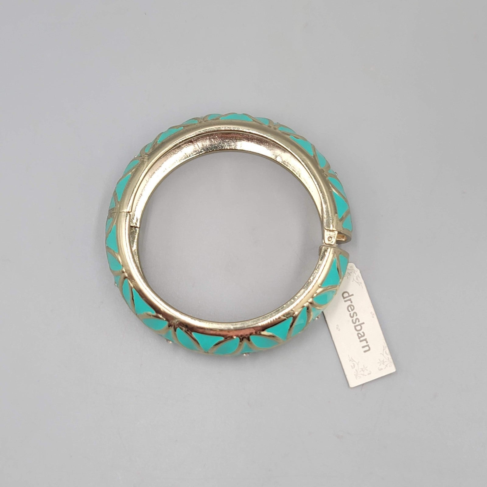 Dress Barn Bracelet NWT Teal Enamel Crystal Hinged Bangle Gold tone 7 in