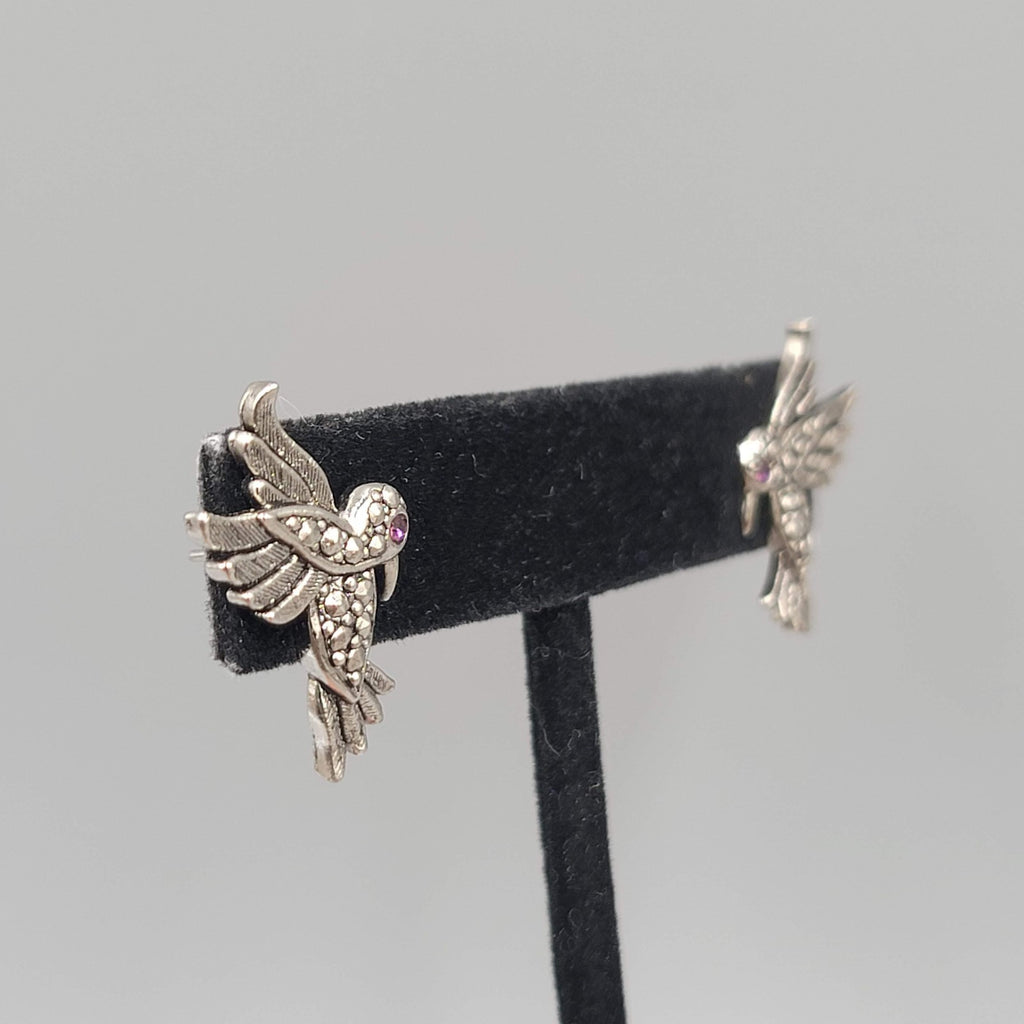 Vintage Avon Hummingbird Pierced Earrings Silver tone Drop 1 in