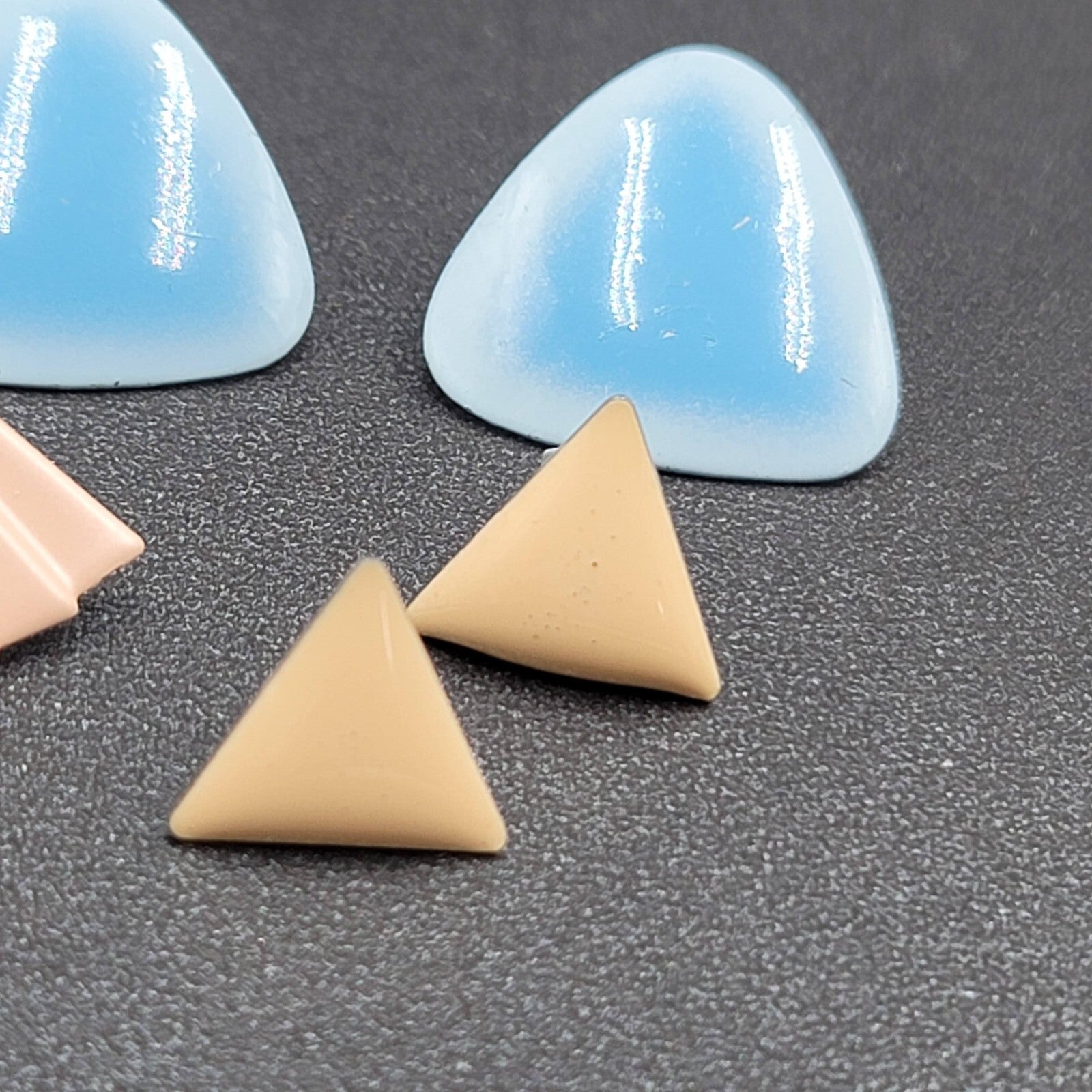 Vintage Pierced Earrings Lot of 3 Enamel 1980s Studs Blue Peach Tan Triangle