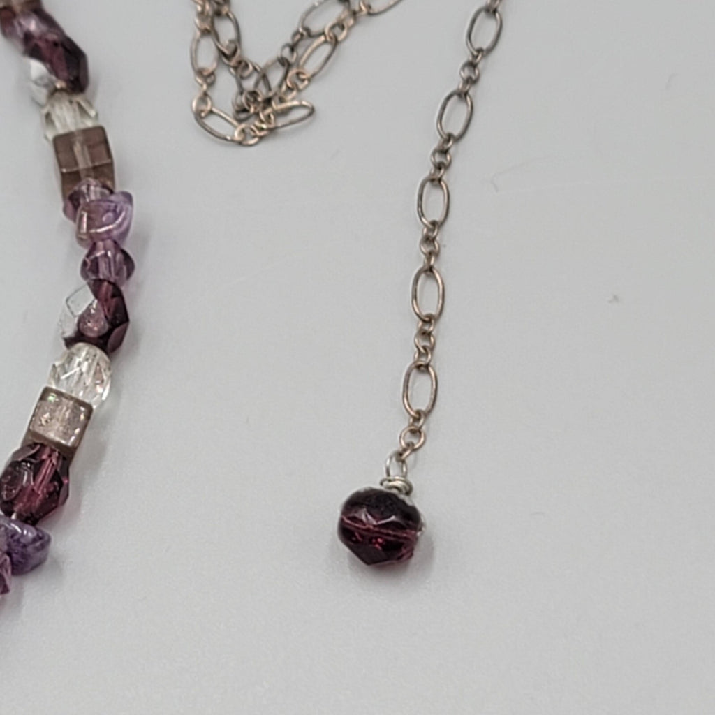 Sterling Silver Necklace Bead Amethyst Y Drop Unique Chain Mother of Pearl 18"