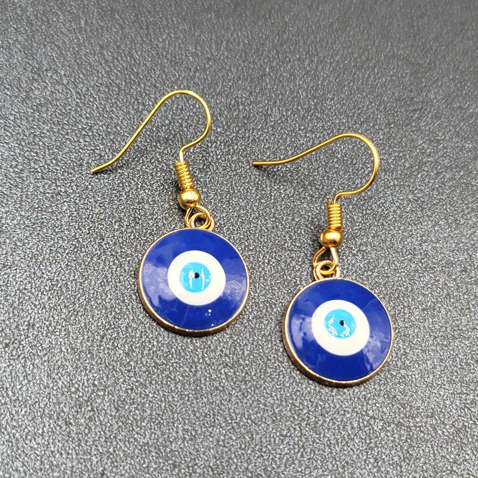 Pierced Earrings Gold tone Round Enamel Evil Eye Dangle 5/8"
