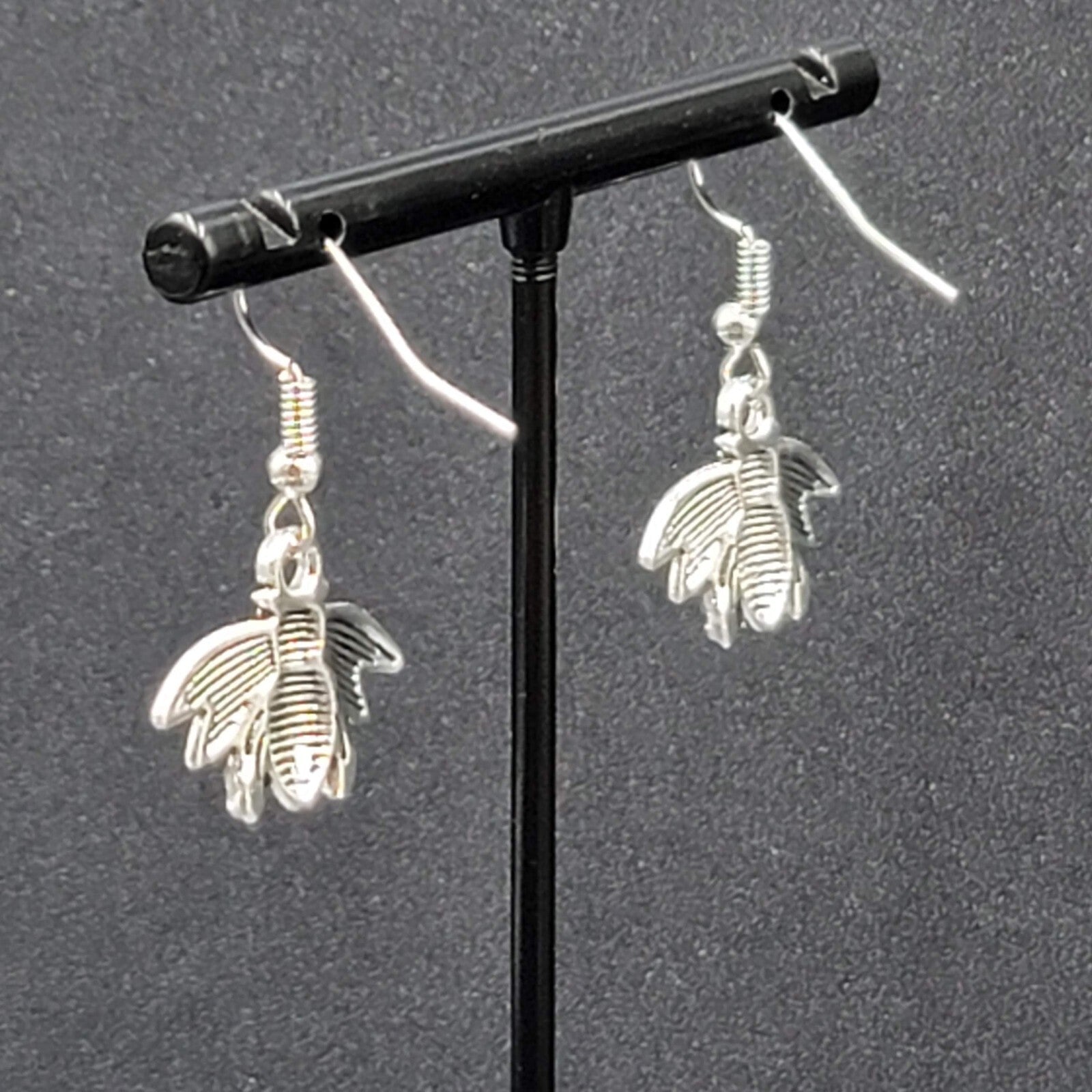 Bee Pierced Earrings Silver tone Dangle Embossed 5/8"