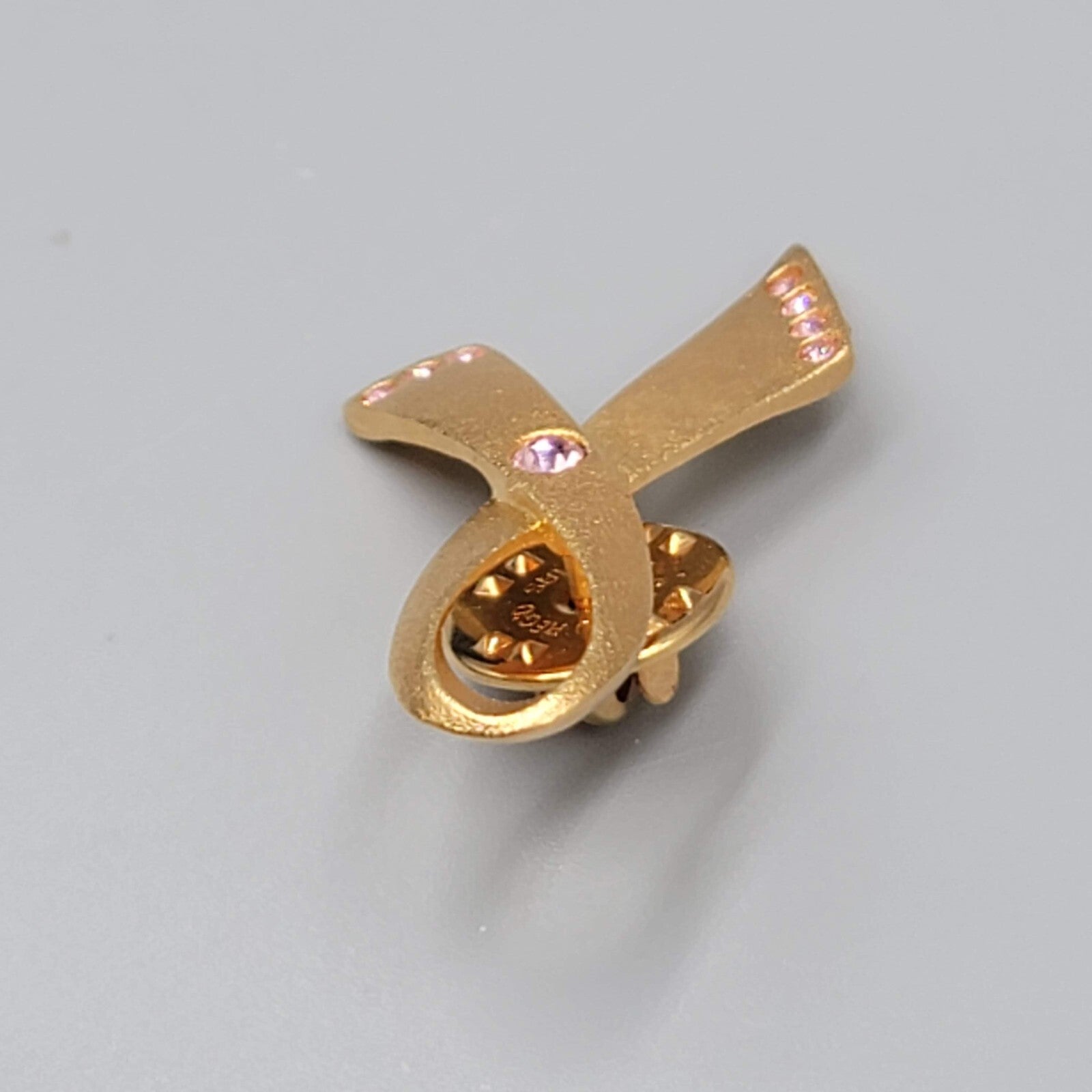 Vintage Avon Pin Gold tone Ribbon Pink Rhinestone 1 3/8"