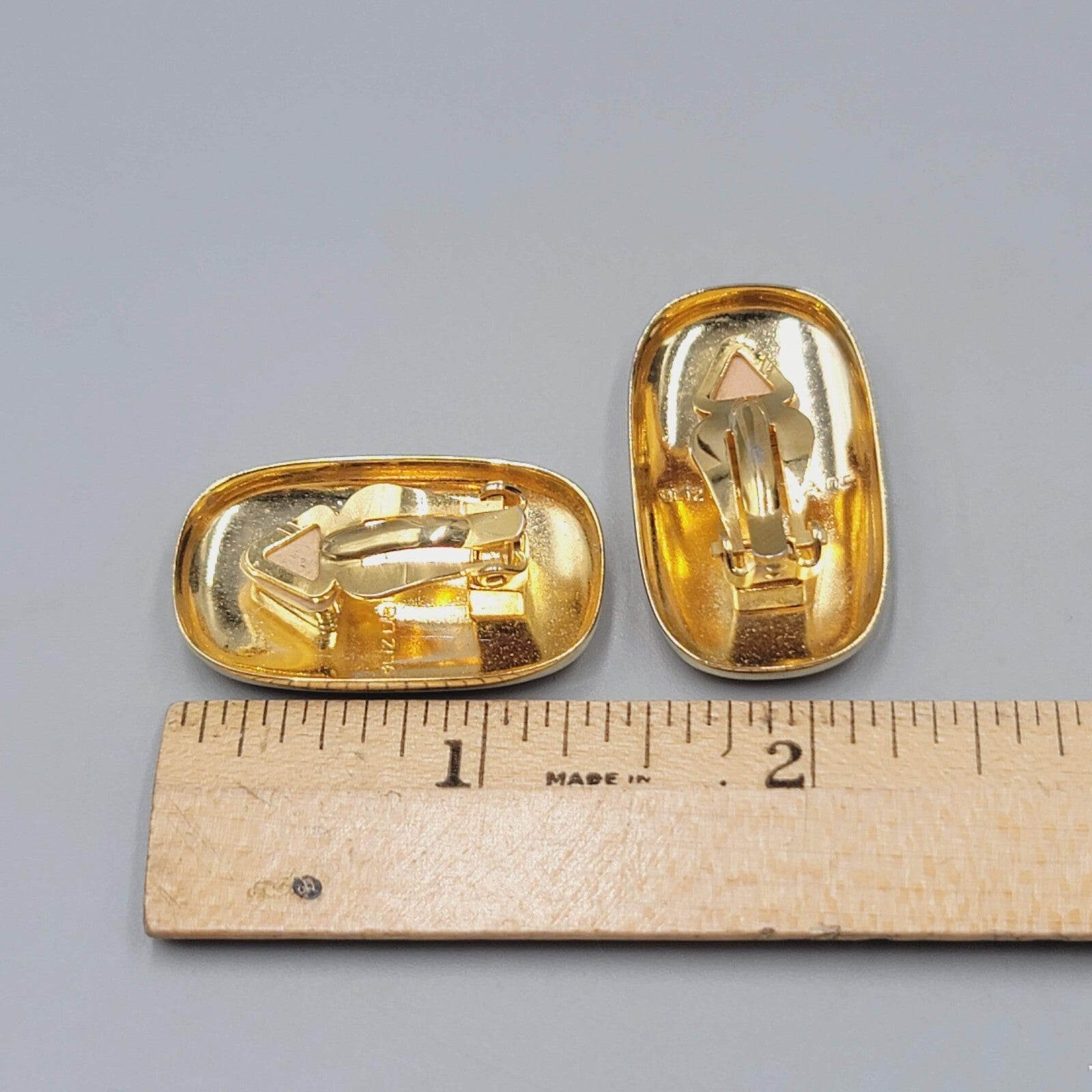 Vintage Liz Claiborne Clip on Earrings Gold Plated Rectangle Drop 1.25"
