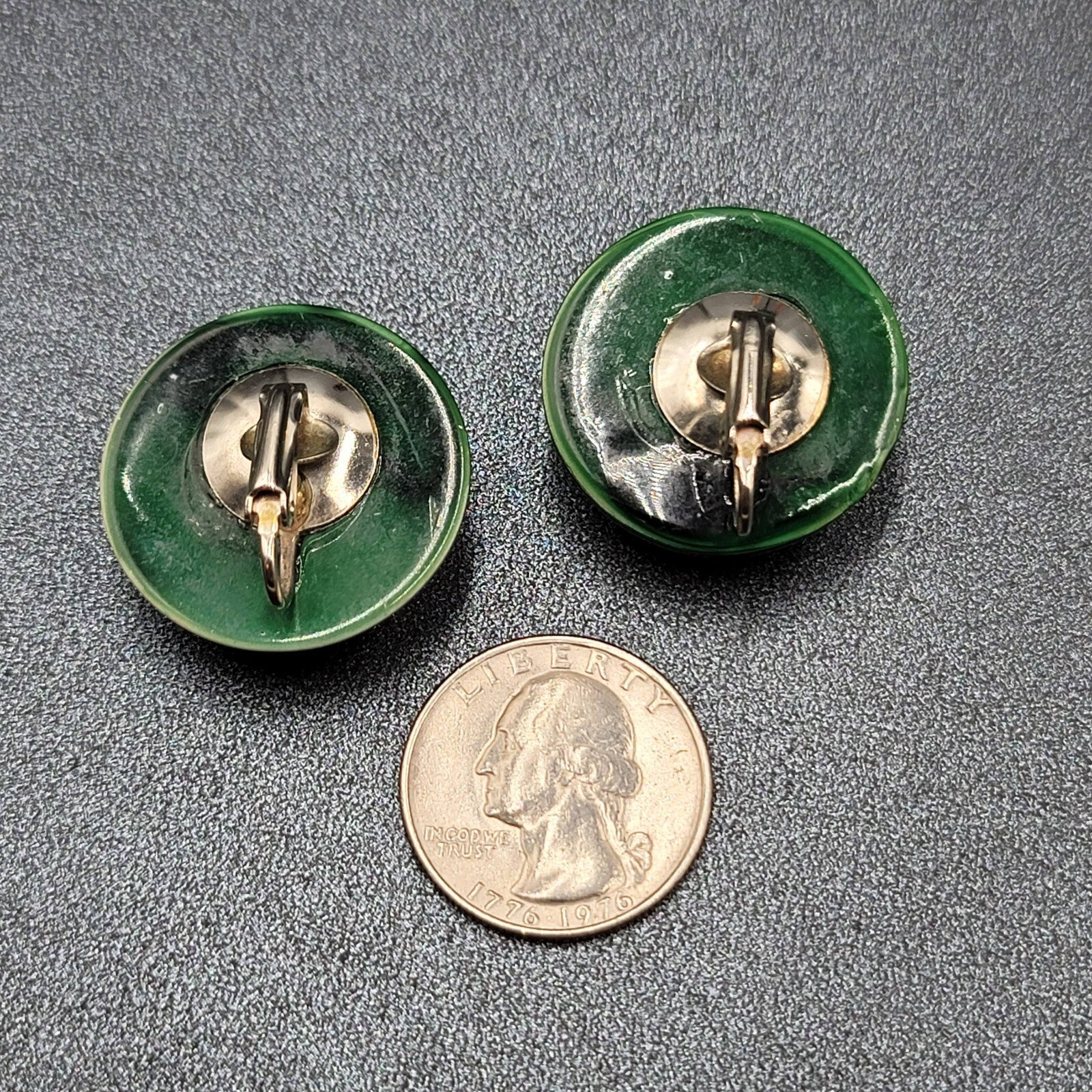 Vintage Clip on Earrings Large Round Dome Green Pin Up  1 1/8"