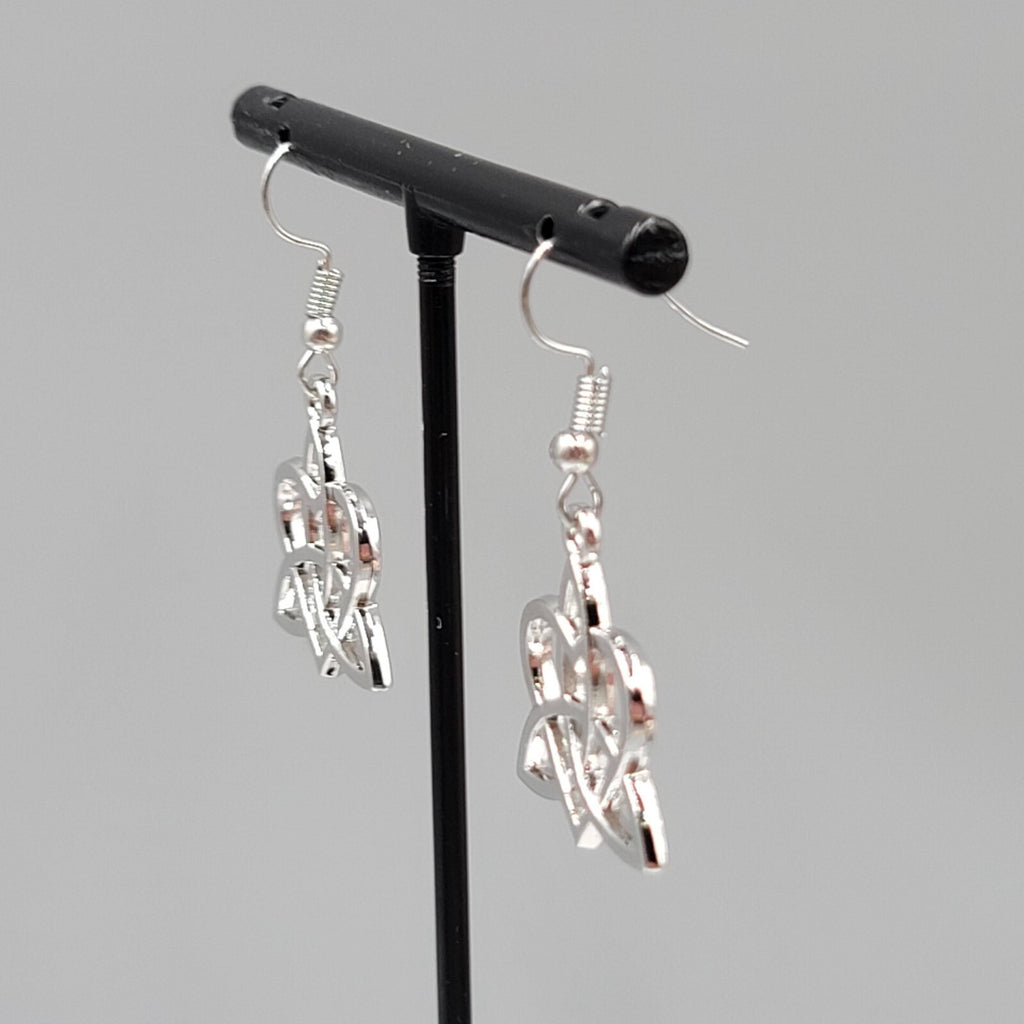 Celtic Heart Knot Pierced Earrings Silver tone Dangle 7/8"