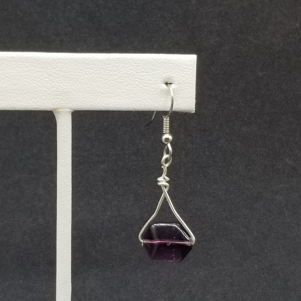 Pierced Earrings Silver tone Faceted Purple Crystal Dangle 1"