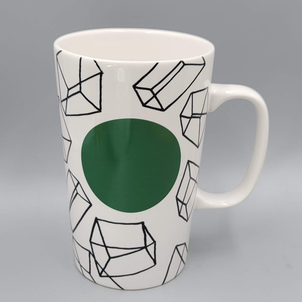 2014 Starbucks Coffee Tea Ceramic Mug Green Dot Black Geometric Cubes 16 oz
