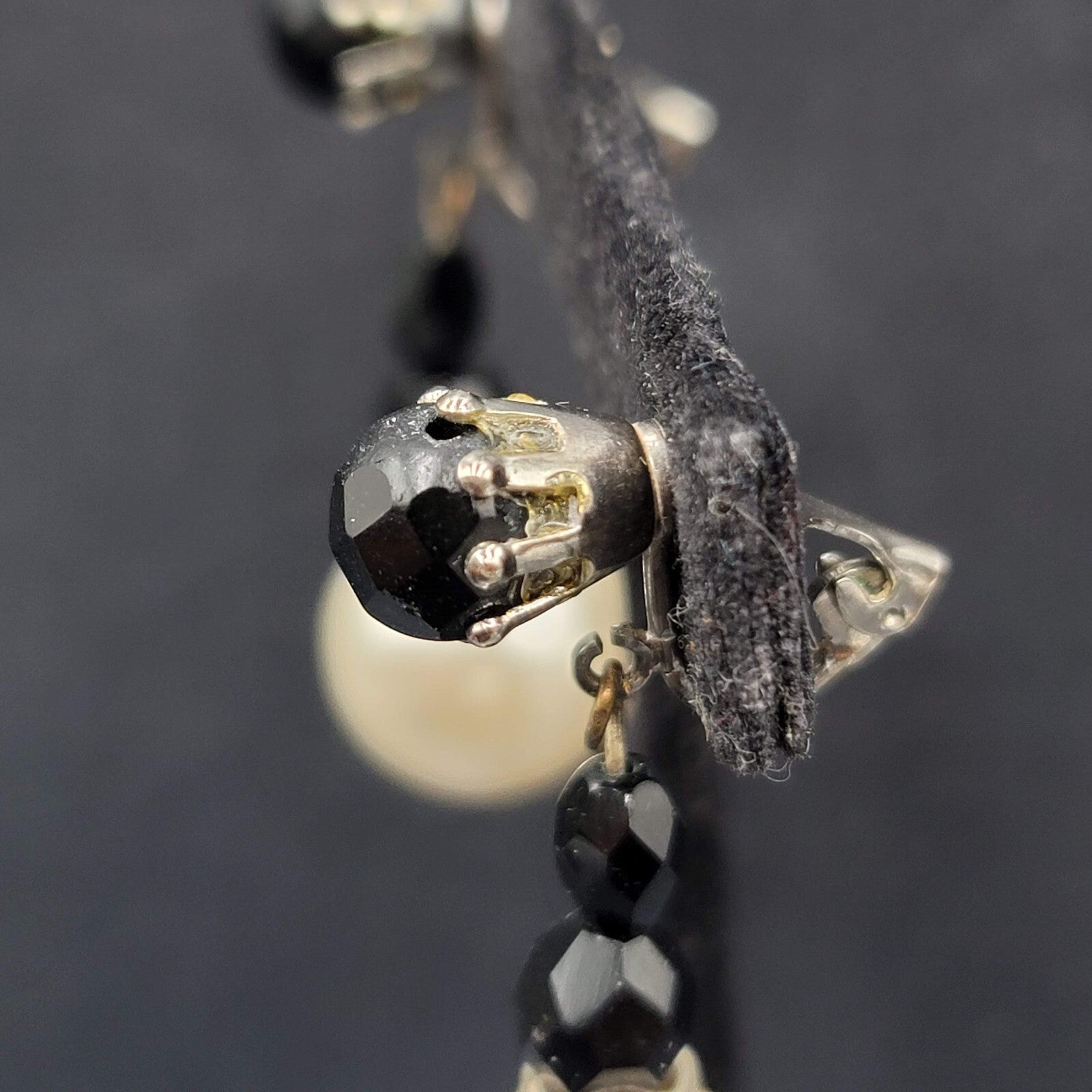 Vintage Clip on Earrings Black White Dangle Beads 1.5"