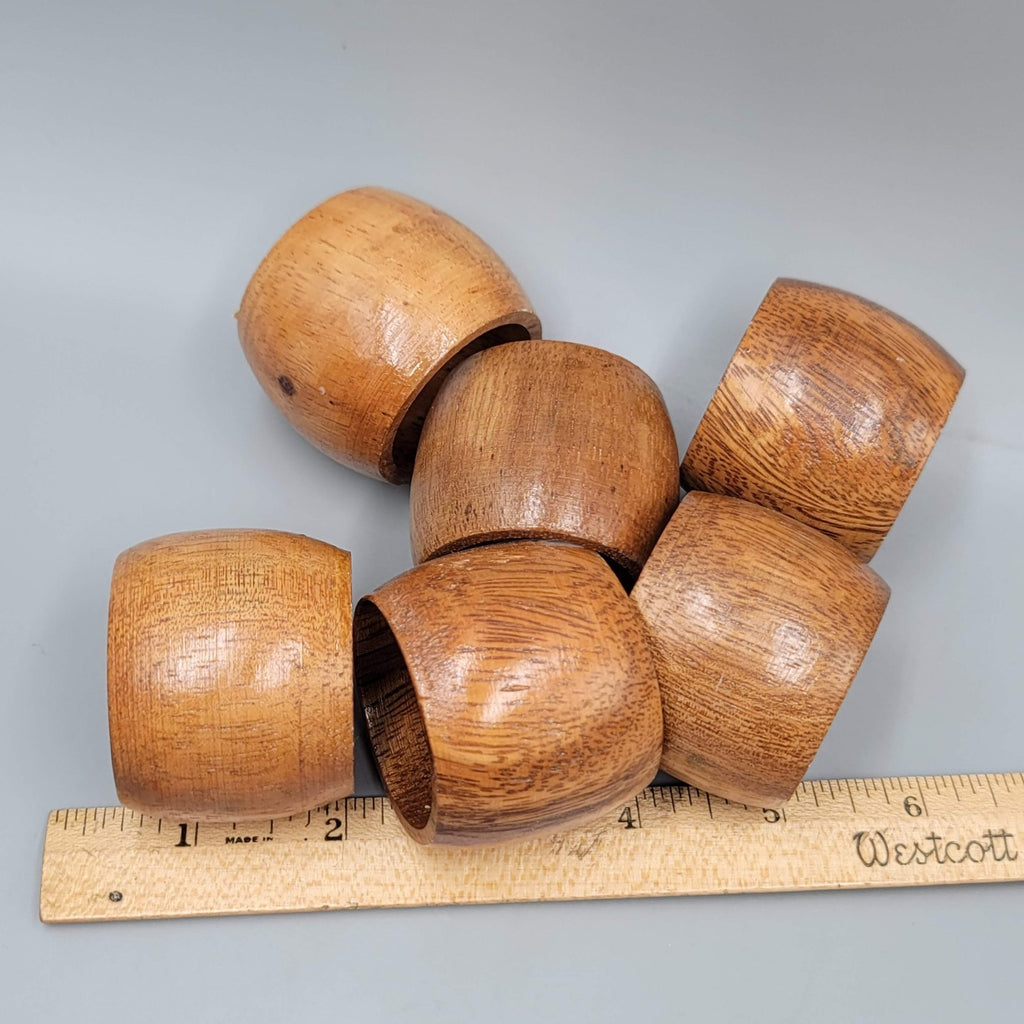 Vintage Wood Napkin Rings Barrel Set of 6 Made in Philippines