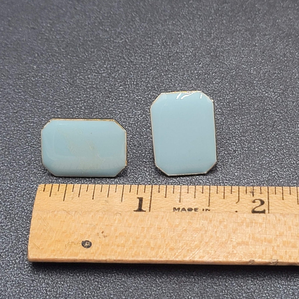 Vintage Pierced Earrings Light Babay Blue Enamel Drop 3/4"