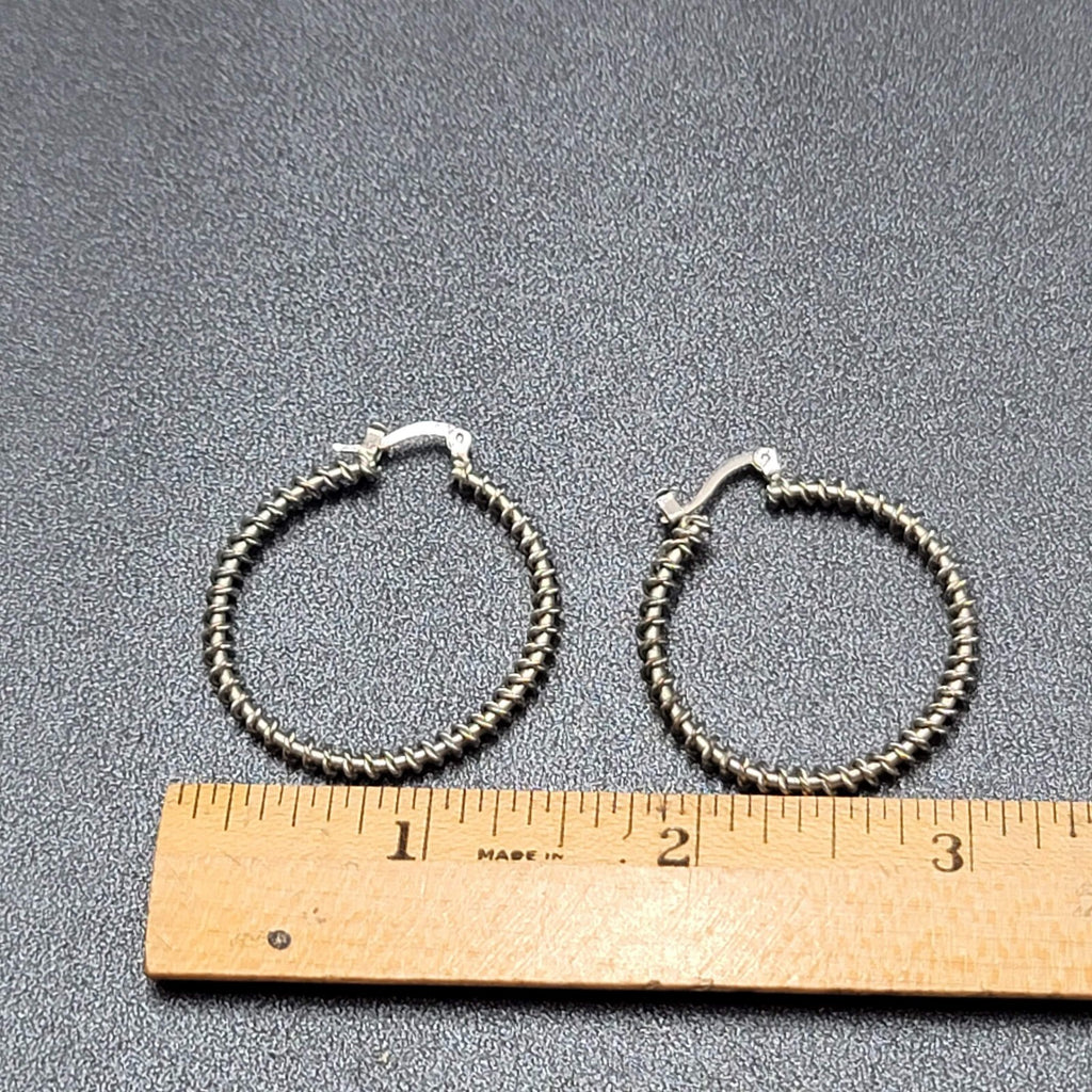 Pierced Earrings Silver tone Wire Twisted Hoops 1.25"