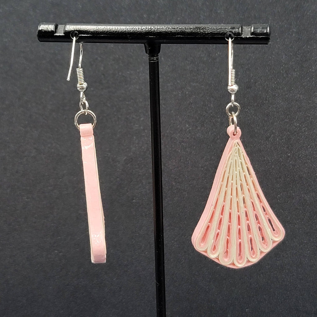 Vintage Pierced Earrings Paper Quilled Pink White Dangle Hand Made 2"