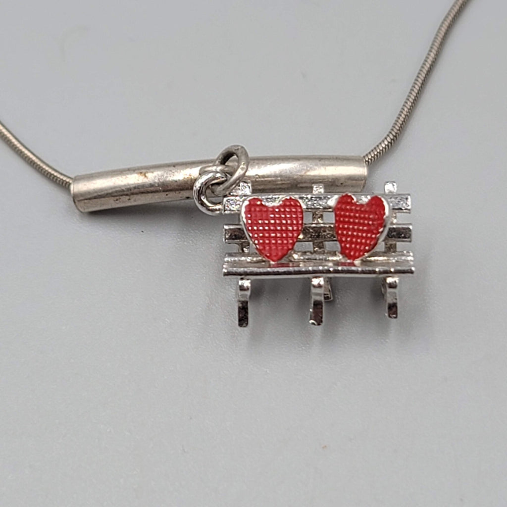 Red Heart Lovers Bench Pendant Sterling Silver Necklace Snake Chain 16"