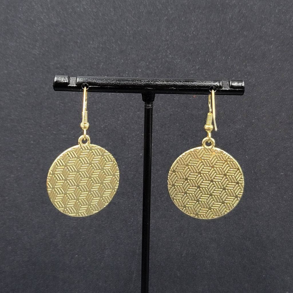 Kitty Cat Rising Sun Pierced Earrings Japanese Style Art Gold tone Dangle 1"