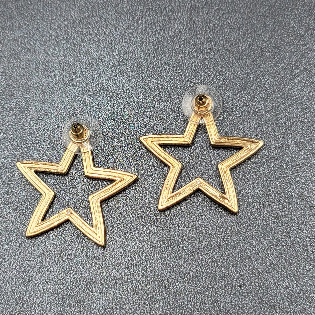 Open Star Pierced Earrings Multicolor Tiny Crystals Drop 1.25"