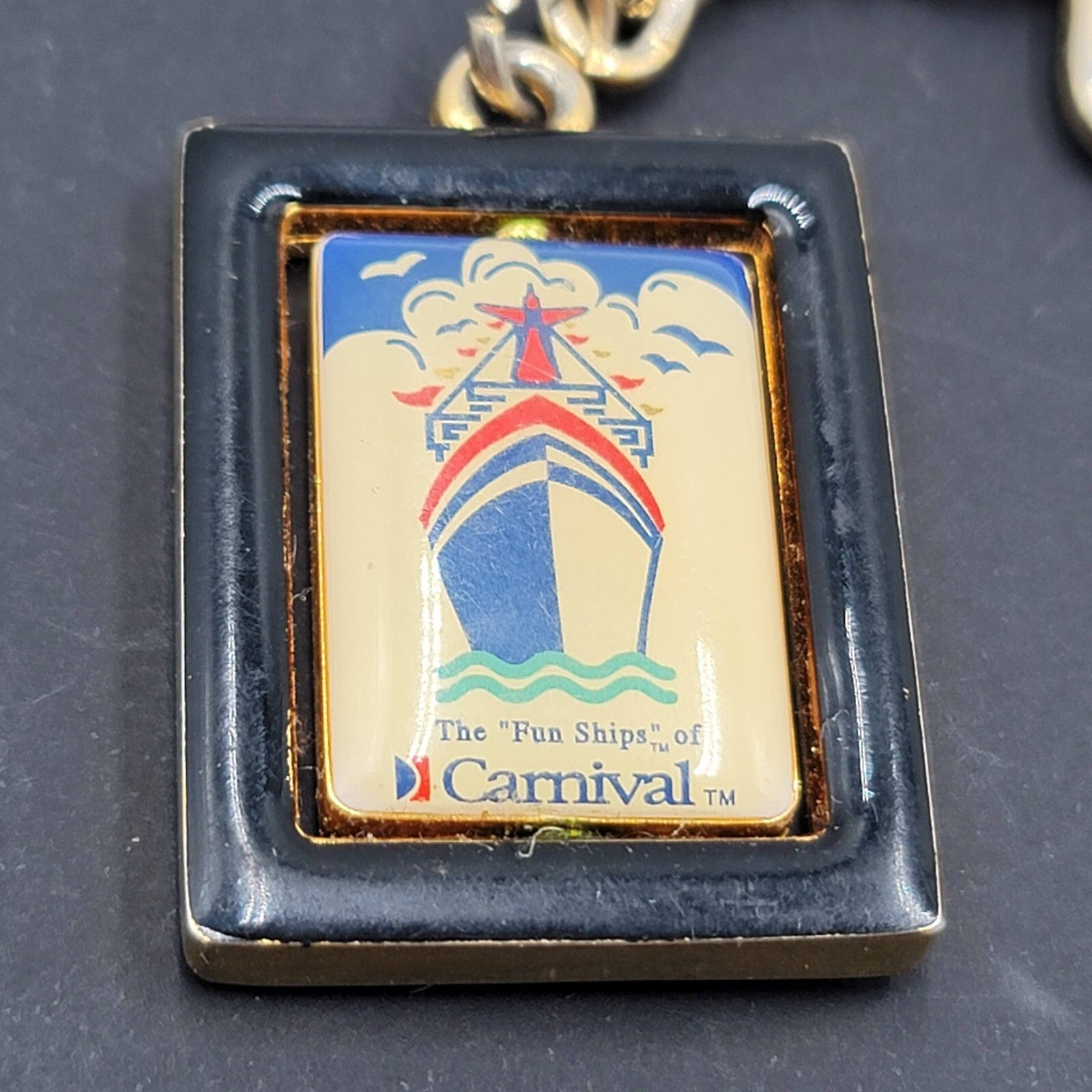 Vintage Keychain Carnival Cruises The Fun Ship Cruise Ship Metal Enamel Spinner