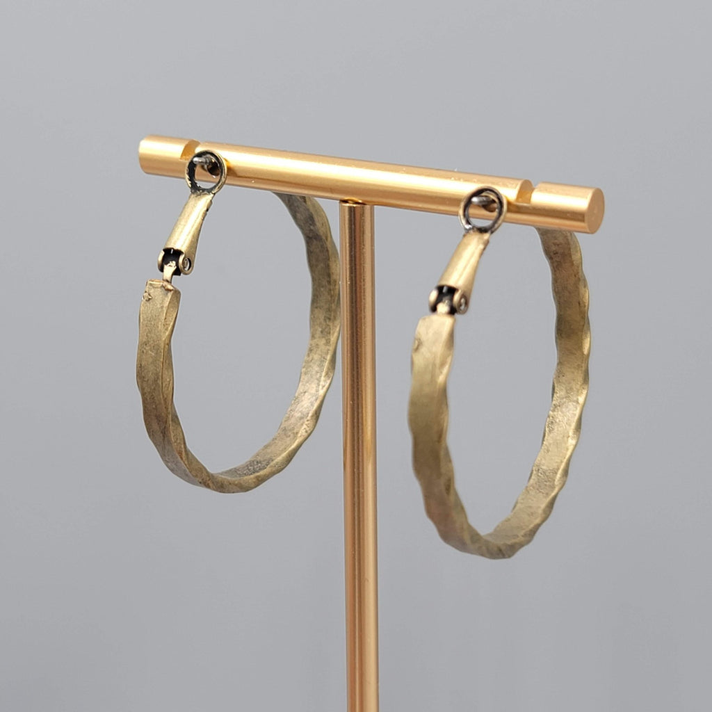 Twist Edge Hoops Pierced Earrings Bronze tone 1 5/8"