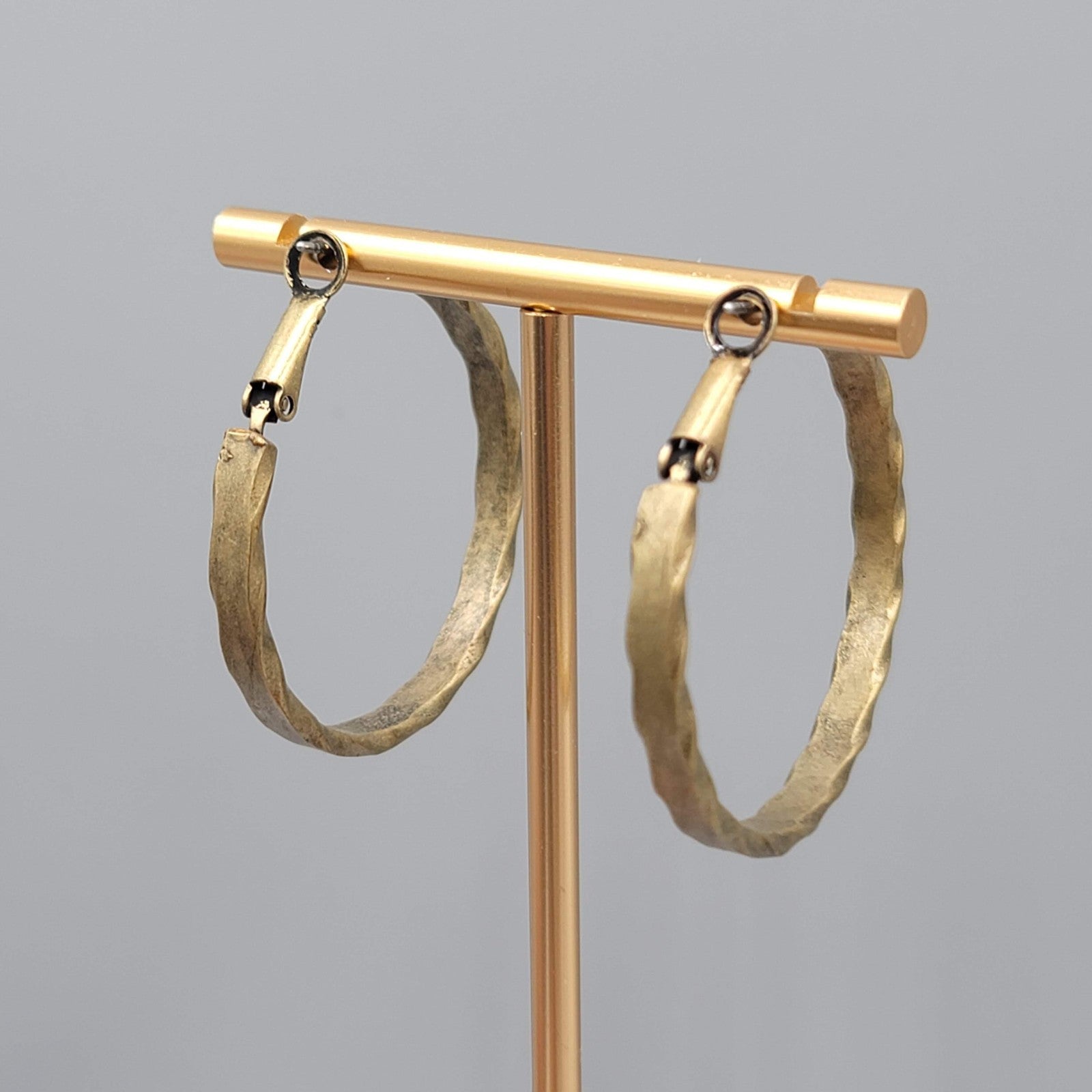 Twist Edge Hoops Pierced Earrings Bronze tone 1 5/8"
