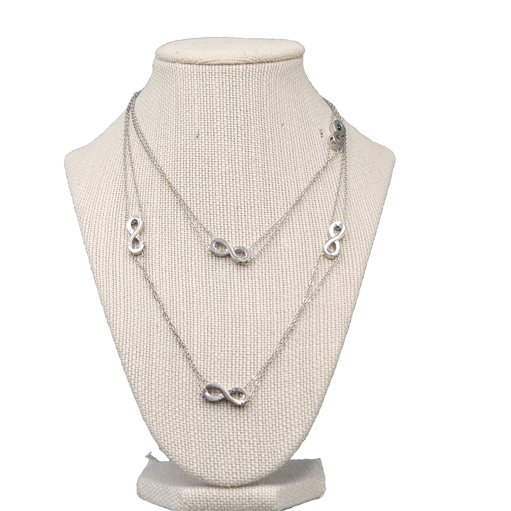 Extra Long Infinity Station Necklace Silver tone 36"+