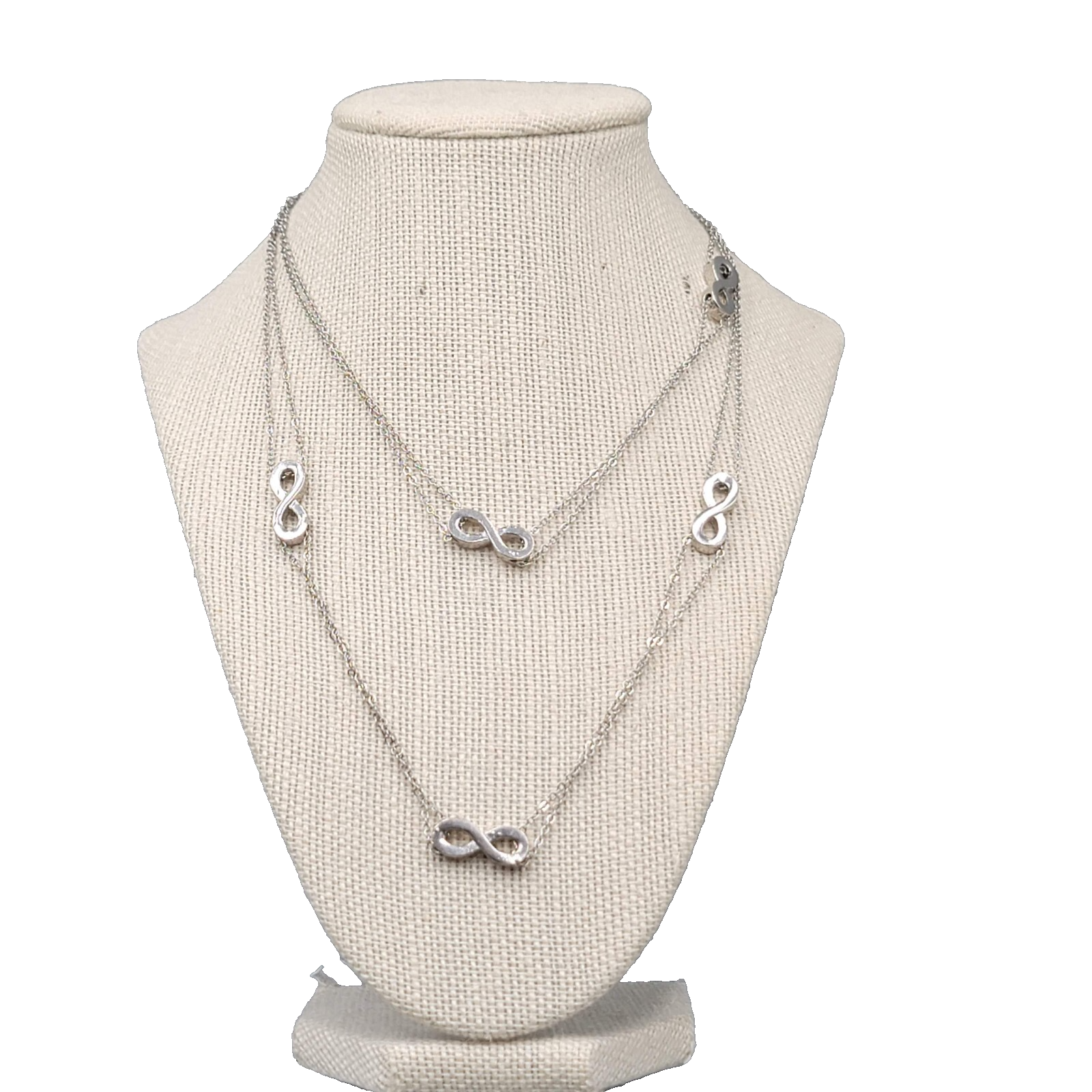Extra Long Infinity Station Necklace Silver tone 36"+