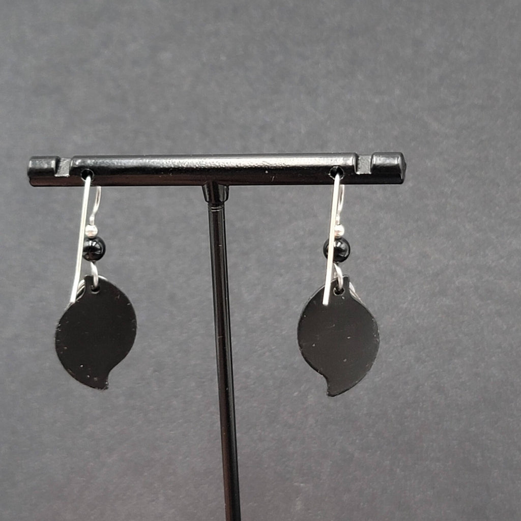 Pierced Earrings Silver tone Black Bead Layered Metal Dangle  3/4"