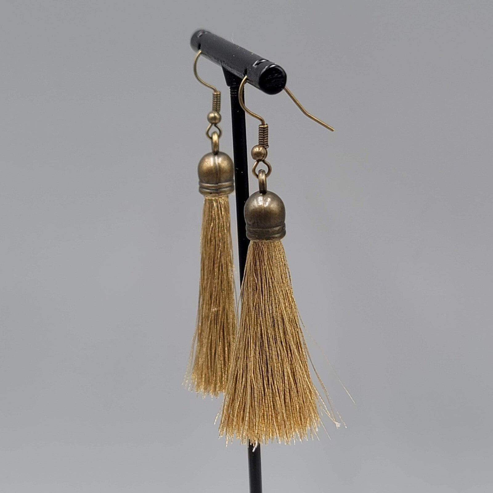 Tassel Pierced Earrings Bronze tone Gold Thread Dangle 2"