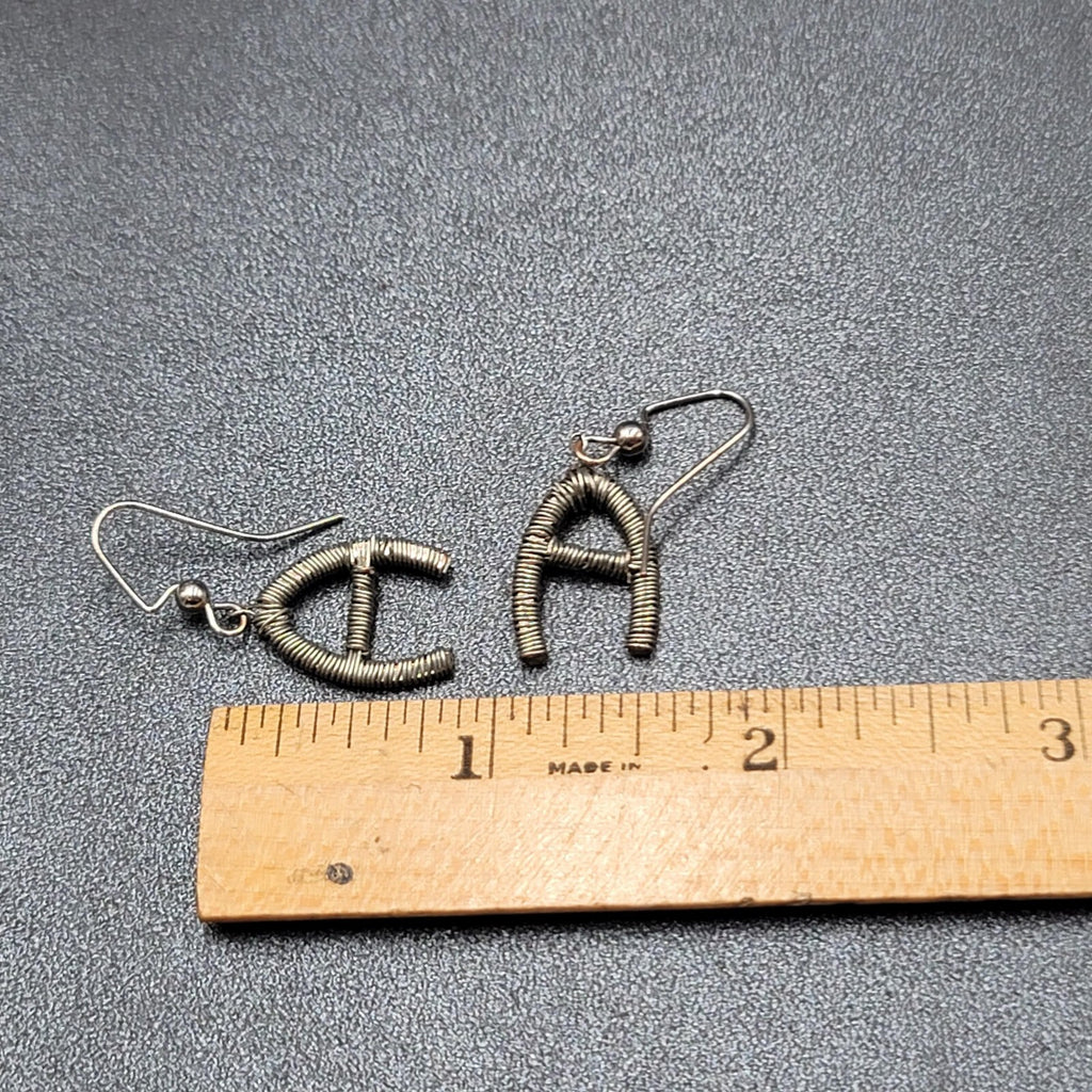 Pierced Earrings Silver tone Wire Wrapped Initial A Dangle 3/4"