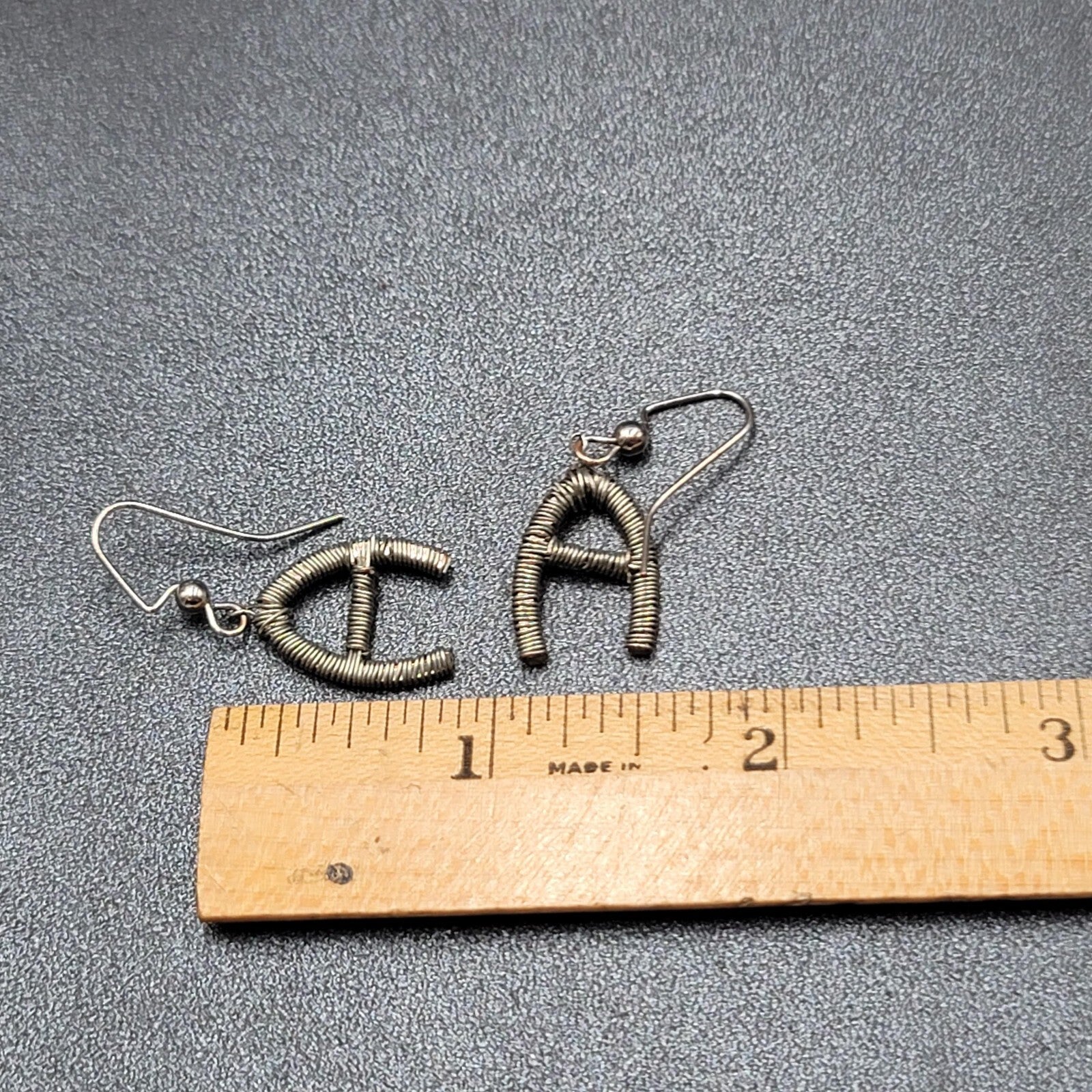 Pierced Earrings Silver tone Wire Wrapped Initial A Dangle 3/4"