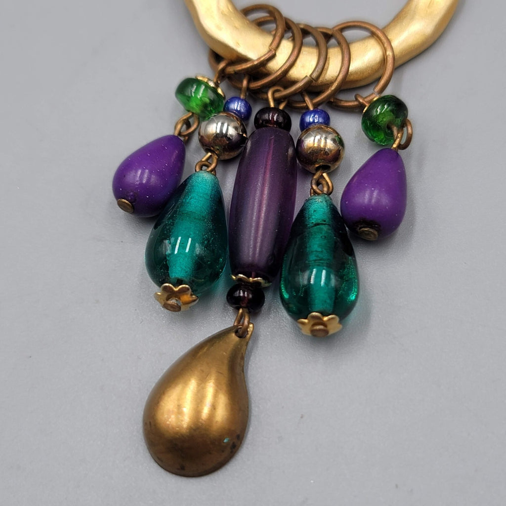 Casual Corner Long Pendant Necklace Gold tone Purple Glass Beads 36"
