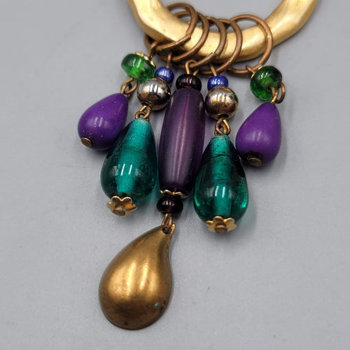 Casual Corner Long Pendant Necklace Gold tone Purple Glass Beads 36"