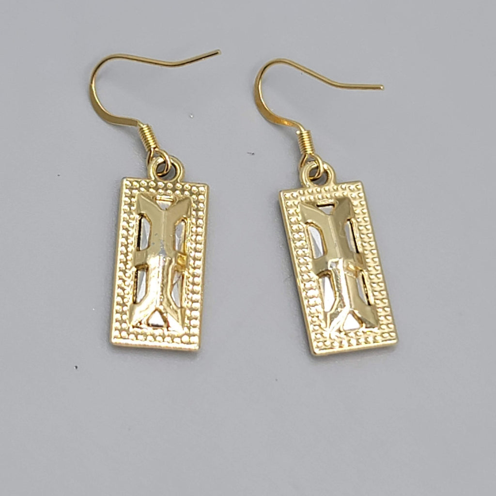 Green Rhinestone Rectangle Pierced Earrings Gold tone Dangle 7/8"